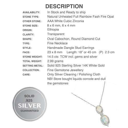 Deluxe Unheated Ethiopian Rainbow Full Flash Fire Opal Solid .925 Sterling Pendant Necklace