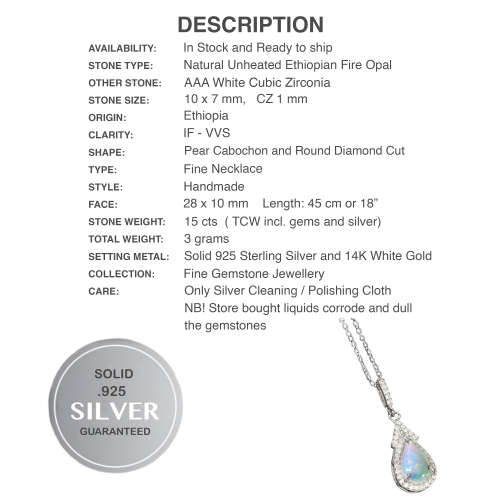 Deluxe Unheated Ethiopian Rainbow Full Flash Fire Opal Solid .925 Sterling Pendant Necklace