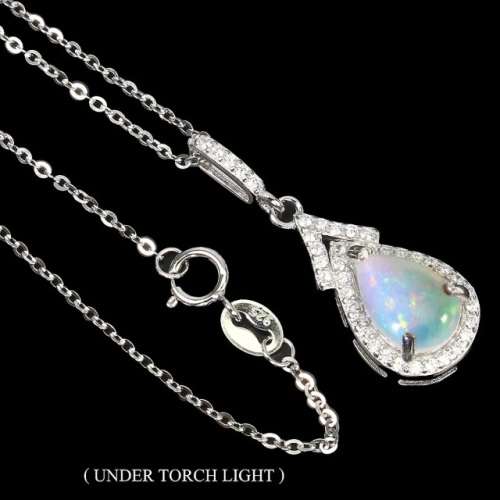 Deluxe Unheated Ethiopian Rainbow Full Flash Fire Opal Solid .925 Sterling Pendant Necklace