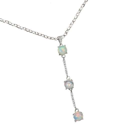 Deluxe Unheated Rainbow Full Flash Rainbow Fire Opal Solid .925 Sterling 14K W Gold Necklace