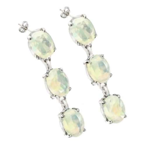 Deluxe Natural Unheated Full Rainbow Fire Opal Gemstone  925 Sterling Silver 14K White Gold Earrings