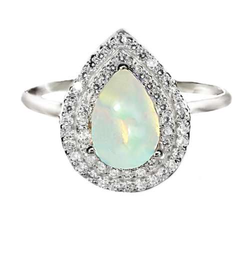 Natural Unheated Ethiopian Fire Opal CZ Gemstone Solid .925 Sterling Ring Size 7 or O