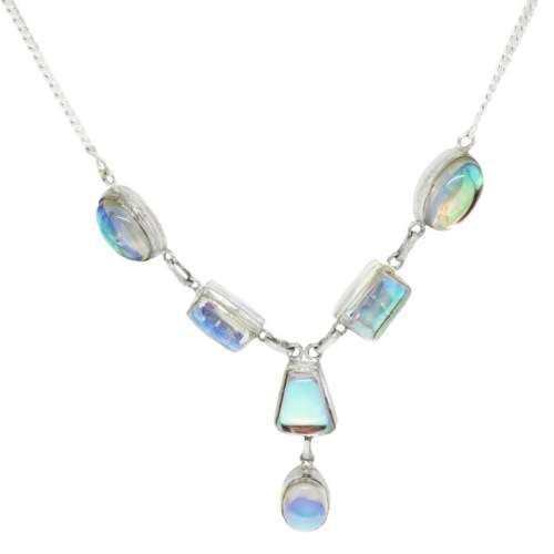 Aqua Pink Madagascar Fire Topaz Mixed Shape in .925 Silver Sterling Plated Y Shape Handmade Necklace