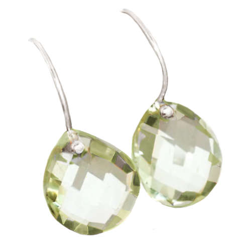 Natural Green Amethyst Checkerboard Cut Pear Gemstone Solid .925 Sterling Silver Handmade Earrings
