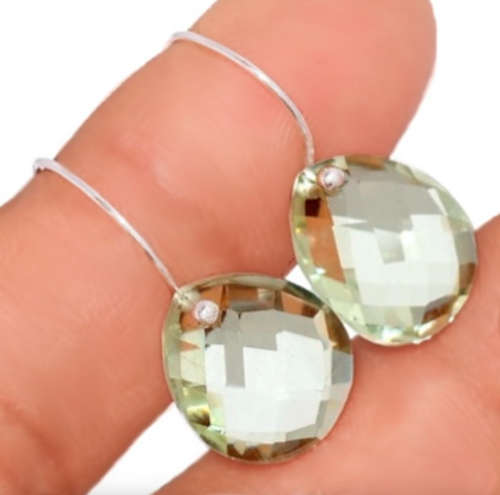 Natural Green Amethyst Checkerboard Cut Pear Gemstone Solid .925 Sterling Silver Handmade Earrings