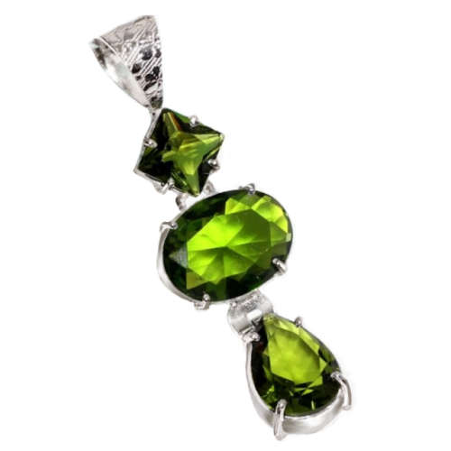 Mixed Shape Peridot Gemstone set in .925 Sterling Silver Plated Handmade Elegant Pendant