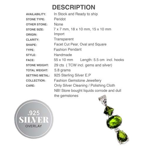 Mixed Shape Peridot Gemstone set in .925 Sterling Silver Plated Handmade Elegant Pendant
