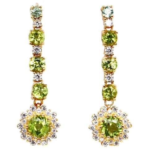Natural Unheated Peridot, White Cubic Zirconia Gemstone Solid .925 Sterling Silver Earrings