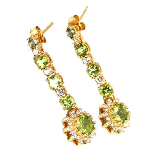 Natural Unheated Peridot, White Cubic Zirconia Gemstone Solid .925 Sterling Silver Earrings