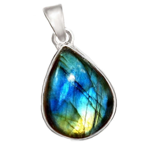 Natural Multi Fire Labradorite Pear Shape set in Solid .925 Sterling Silver Dainty Pendant