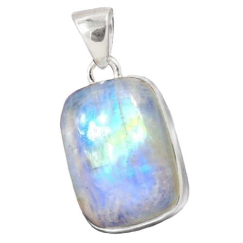 Natural Blue Schiller Rainbow Moonstone set in Solid .925 Sterling Silver Dainty Pendant