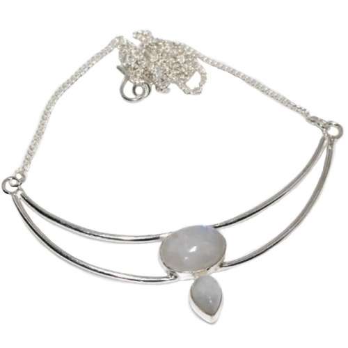 Dainty Natural Rainbow Moonstone Gemstones set in .925 Sterling Silver Plated Clavicle Necklace