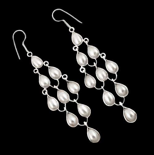 20.80 Cts Natural White Pearl Chandelier Style set in Solid .925 Sterling Silver Earrings