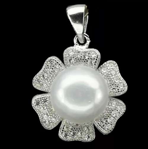 MINDBLOWING VALUE -Natural White Pearl, CZ in Solid .925  Sterling Silver Pendant Ring Earrings Set