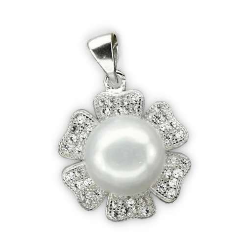 MINDBLOWING VALUE -Natural White Pearl, CZ in Solid .925  Sterling Silver Pendant Ring Earrings Set