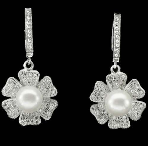 MINDBLOWING VALUE -Natural White Pearl, CZ in Solid .925  Sterling Silver Pendant Ring Earrings Set
