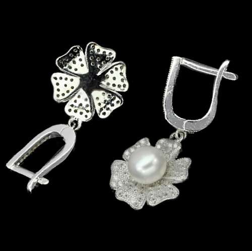 MINDBLOWING VALUE -Natural White Pearl, CZ in Solid .925  Sterling Silver Pendant Ring Earrings Set