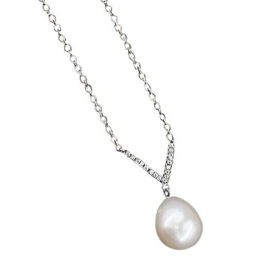 Promotional Price 15.9 Cts Incredible Freshwater Pearl ,White Cz Solid. 925 Sterling Silver Necklace