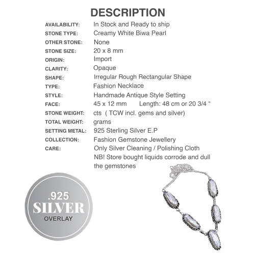 Handmade Natural Creamy White Biwa Pearl. 925 Sterling Silver Fashion Necklace