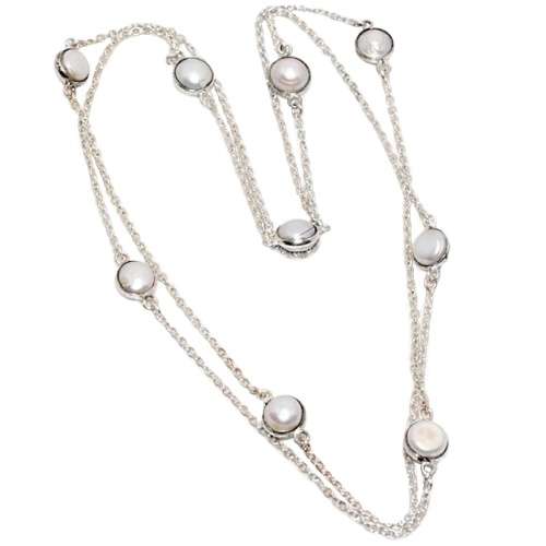 Layer It with 75 mm Dainty Handmade Creamy White River Pearl. 925 Sterling Silver Plated Necklace
