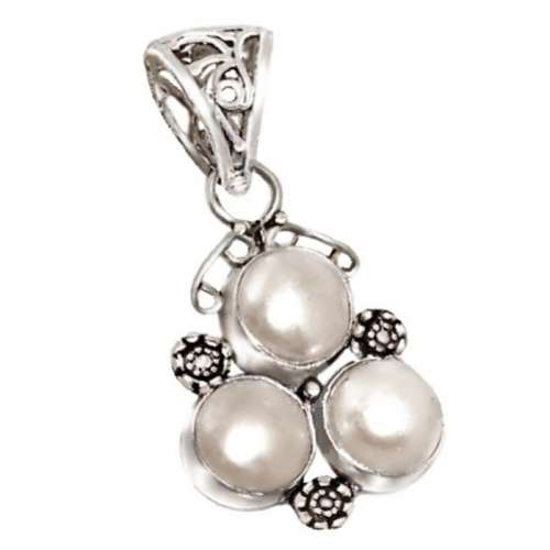 Creamy White Biwa Pearl set in. 925 Sterling Silver Plated Antique Style Pendant