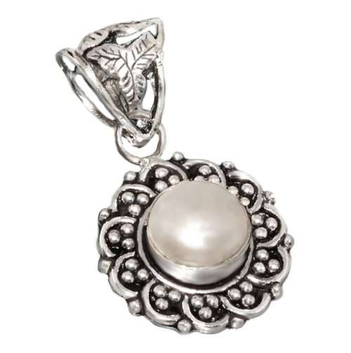 Handmade Antique Style Creamy White River Pearl . 925 Sterling Silver Pendant