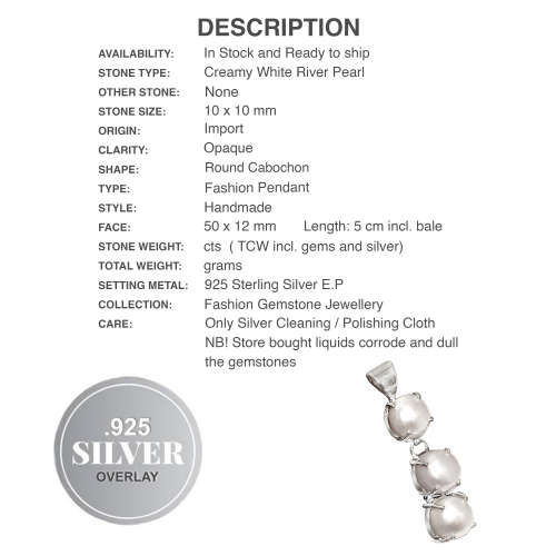 Creamy White River Pearl set in.925 Sterling Silver Elegant Handmade Pendant
