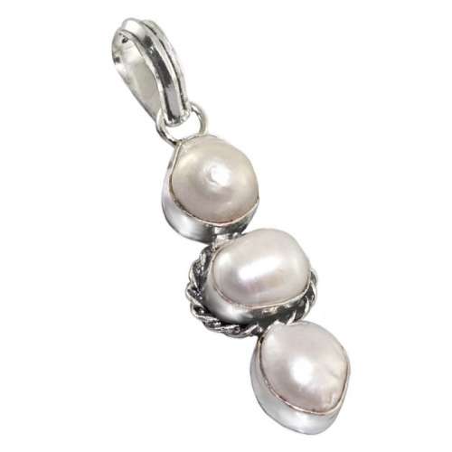 Creamy White Biwa Pearl set in . 925 Sterling Silver Plated Handmade Pendant