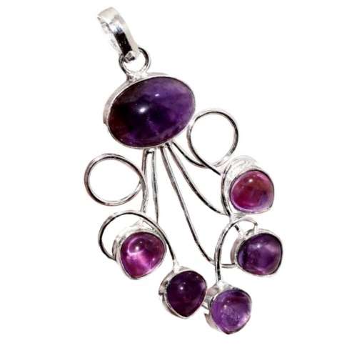 Natural Purple Amethyst Oval and Pear Gemstones set in .925 Sterling Silver Plated Handmade Pendant