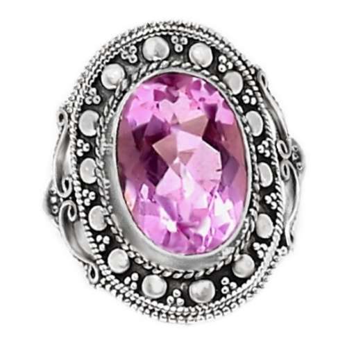 Pink Topaz Facet Cut Oval set in Solid .925 Sterling Silver Antique Style Ring Size US 8 / Q