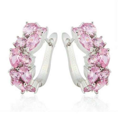 Pink Topaz Mixed Shapes set .925 Sterling Silver Plated Stud Earrings
