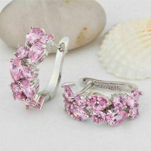 Pink Topaz Mixed Shapes set .925 Sterling Silver Plated Stud Earrings