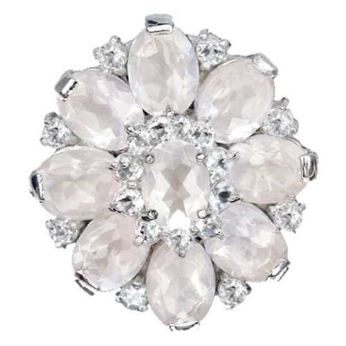 Natural Rose Quartz, Cubic Zirconia in Solid. 925 Sterling Silver 14K W/Gold Ring Size 4.5 or I 1/2