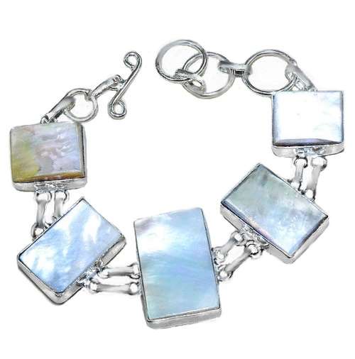 Natural Mother Of Pearl and White River Pearl in.925 Sterling Silver Plated Mixed Shape Earrings