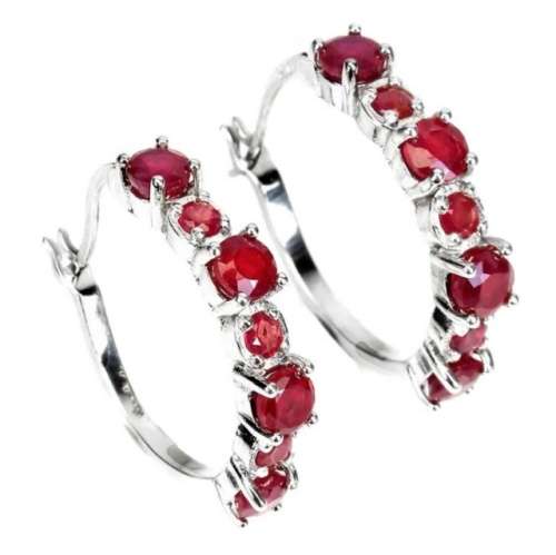 14 x Deluxe Natural  Blood Red Ruby Gemstone Set in Solid .925 Sterling Silver 14K W/Gold Earrings