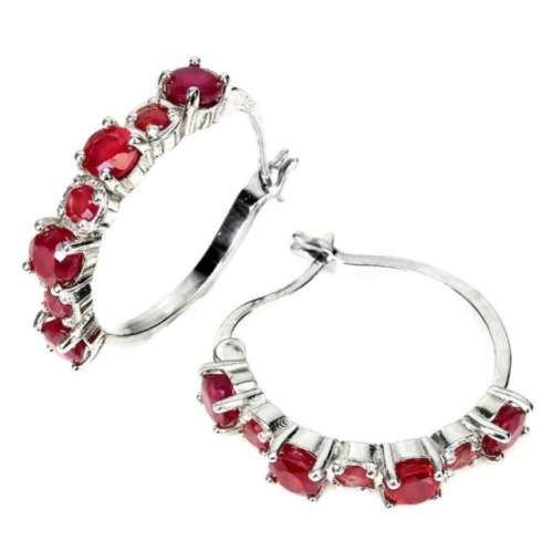 14 x Deluxe Natural  Blood Red Ruby Gemstone Set in Solid .925 Sterling Silver 14K W/Gold Earrings