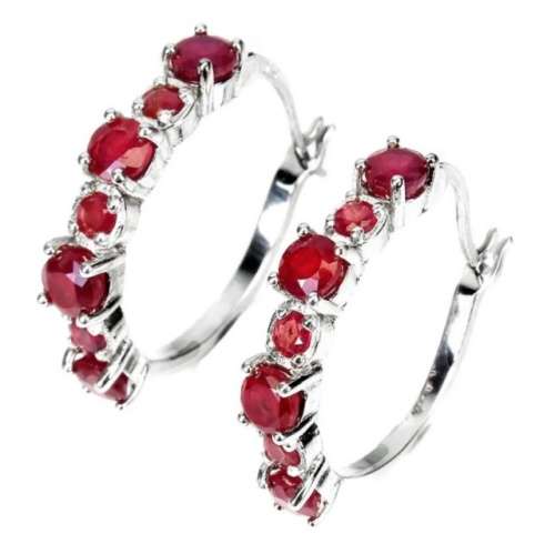 14 x Deluxe Natural  Blood Red Ruby Gemstone Set in Solid .925 Sterling Silver 14K W/Gold Earrings