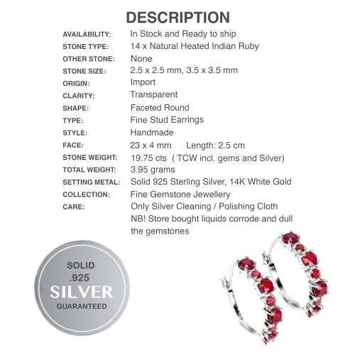 14 x Deluxe Natural  Blood Red Ruby Gemstone Set in Solid .925 Sterling Silver 14K W/Gold Earrings