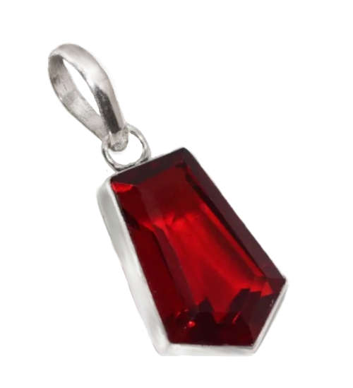 Geometric Garnet Quartz Gemstone set in .925 Sterling Silver Plated Handmade Pendant