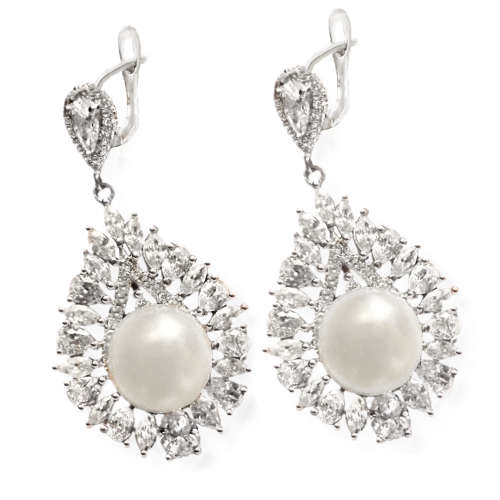 Natural Creamy White Pearl ,White CZ  set in Solid .925 Sterling Silver Ring Size US 9.5 or S1/2