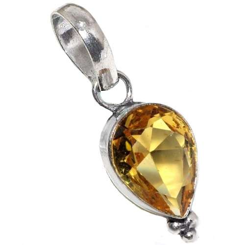 Faceted Citrine Pear Shape set in .925 Sterling Silver Plated Handmade Pendant