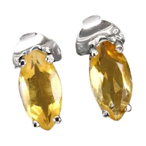 Natural Unheated Marquise Yellow Citrine in Solid 925 Sterling Silver 14K White Gold Stud Earrings