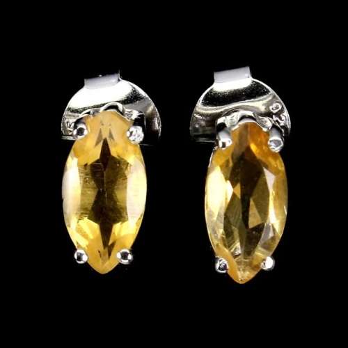 Natural Unheated Marquise Yellow Citrine in Solid 925 Sterling Silver 14K White Gold Stud Earrings