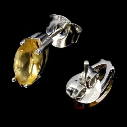 Natural Unheated Marquise Yellow Citrine in Solid 925 Sterling Silver 14K White Gold Stud Earrings