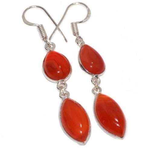 Handmade Carnelian Gemstone  .925 Sterling Silver Plated Drop Dangle Earrings
