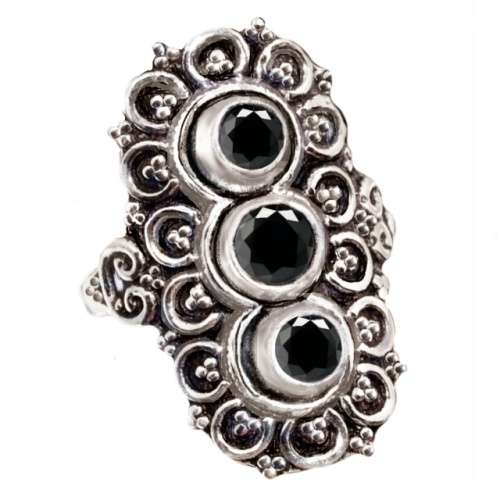 Natural Black Onyx Round Gemstones .925 Sterling Silver Plated Antique Style Ring Size US 7.5 / P