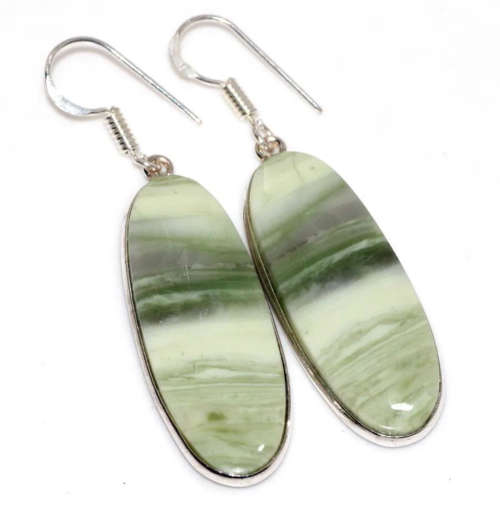 Natural Larsonite Oval Gemstone set in .925 Sterling Silver Plated Handmade Earrings