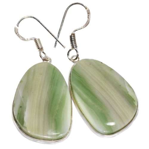Natural Larsonite Oval Gemstone set in .925 Sterling Silver Plated Handmade Earrings