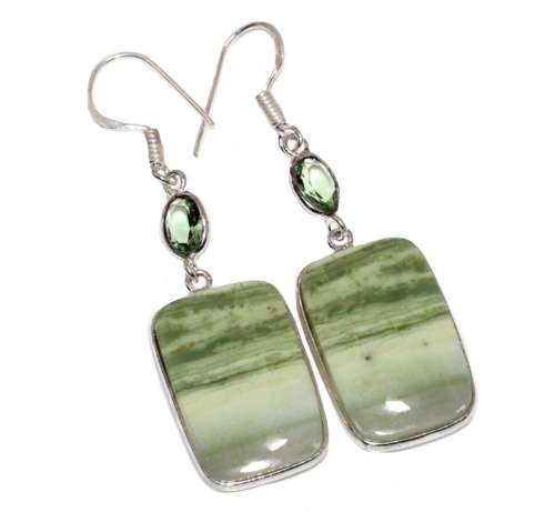 Natural Larsonite and Peridot Gemstone set in .925 Sterling Silver Plated Handmade Earrings