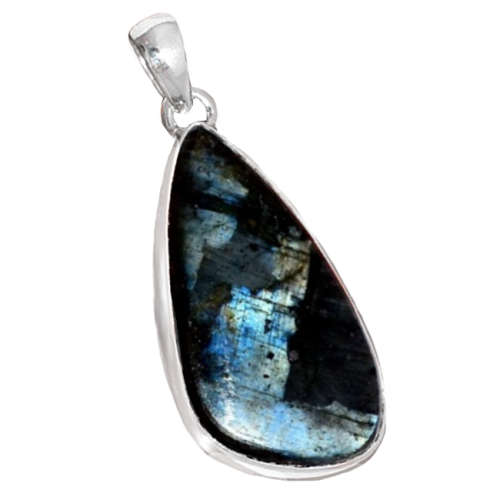 Natural Norwegian Larvikite Gemstone set in Solid .925 Sterling Silver Pendant